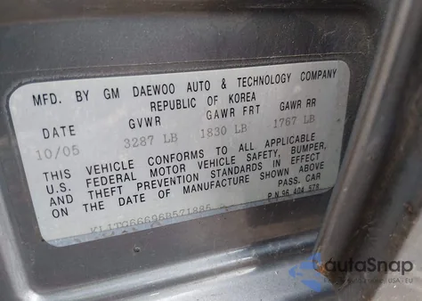 2006 Chevrolet Aveo Lt from USA, damaged, VIN KL1TG66696B571885